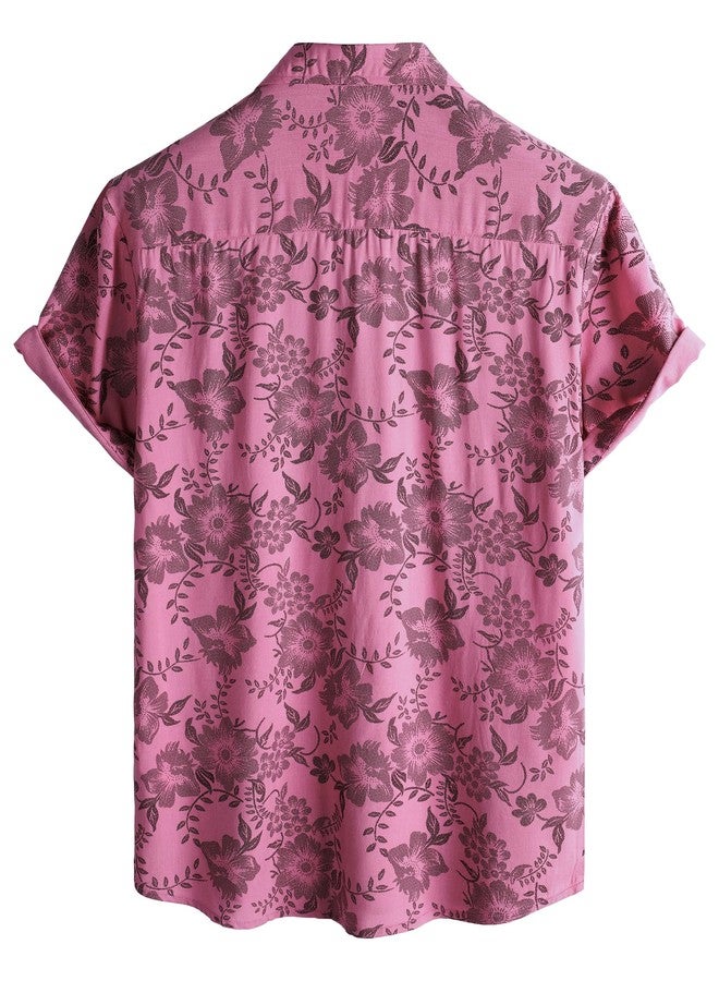 JOTOOK Mens Hawaiian Shirt Short Sleeve Button Down Tropical Shirts Casual Floral Summer Beach Shirt Large Pink - Image 2